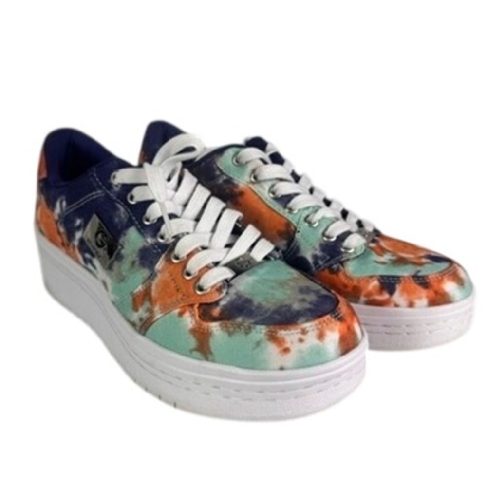 G by GUESS Rigster3 Tie Dye Platform Sneakers Womens 8.5 Orange‎ Teal Navy Blue